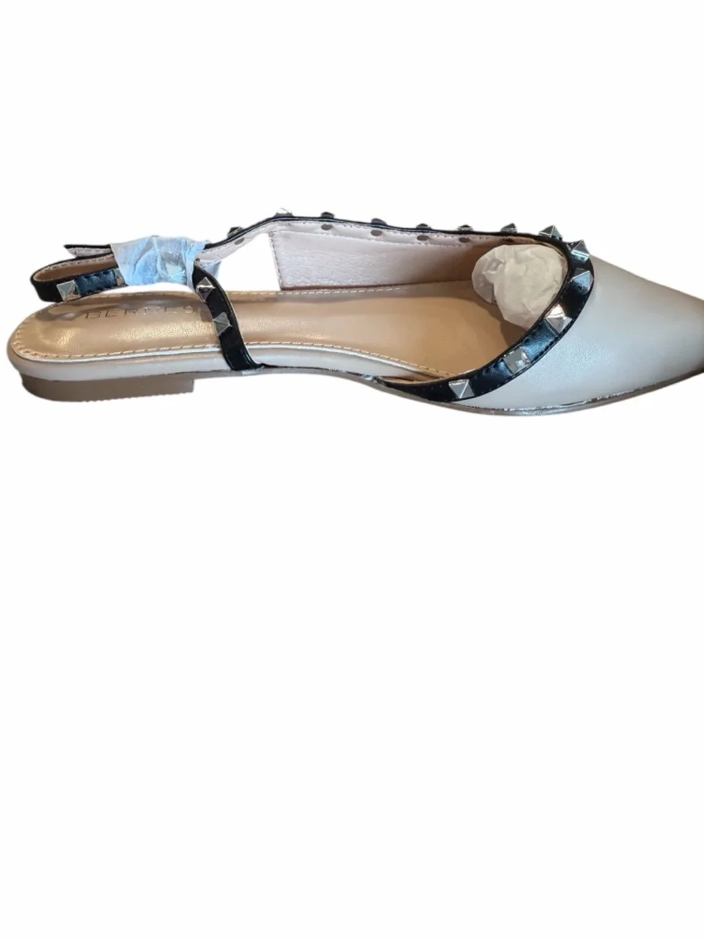 Berness Slingback Flats Size 8 Beige Black Studded Pointed Toe Slip On New - Picture 8 of 11